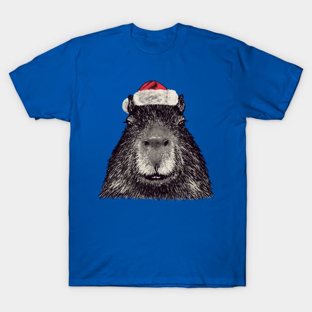 Christmas Capybara with Santa Hat T-Shirt by anycolordesigns